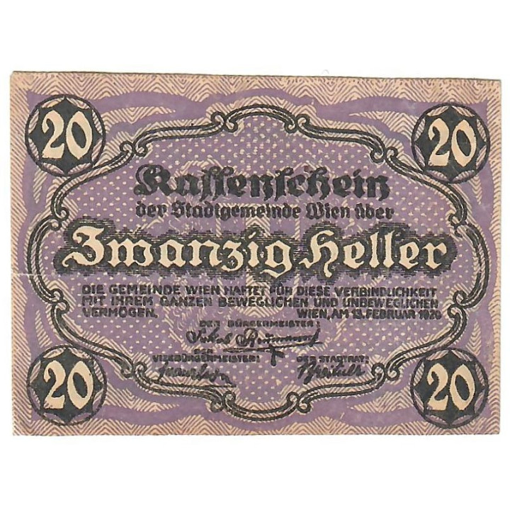 Austrian Notgeld 20 Heller 1920 JPR1183d-20 XF