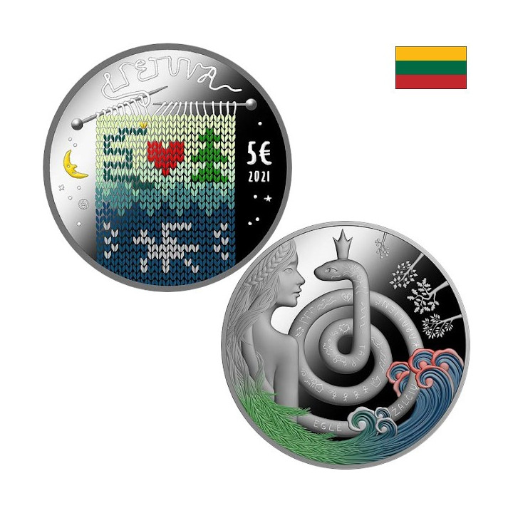 Lithuania 5 Euro 2021 "Queen of Serpents" KM-267 Proof