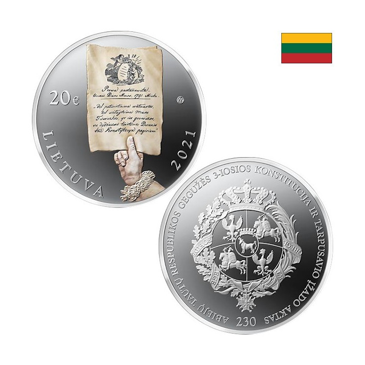 Lithuania 20 Euro 2021 "Constitution" KM-270 Proof