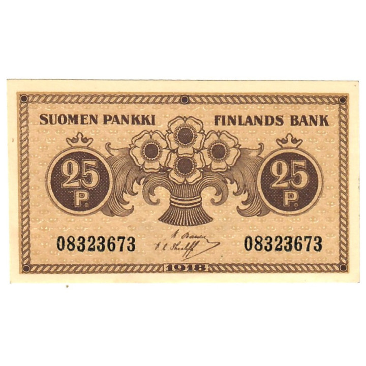 Finland 25 Pennia 1918 P-33a.8 UNC