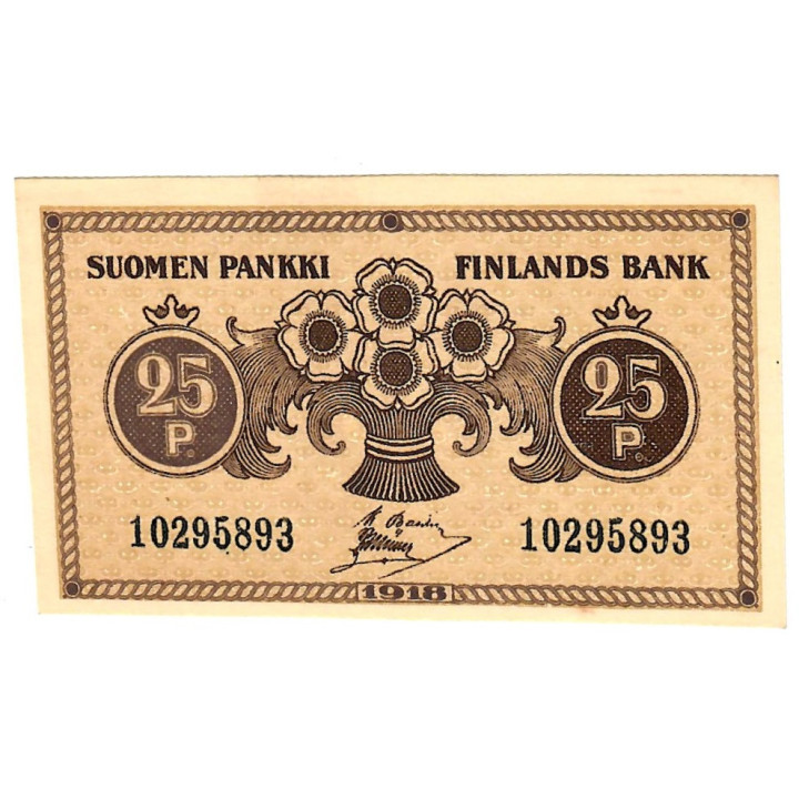 Finland 25 Pennia 1918 P-33a.9 UNC