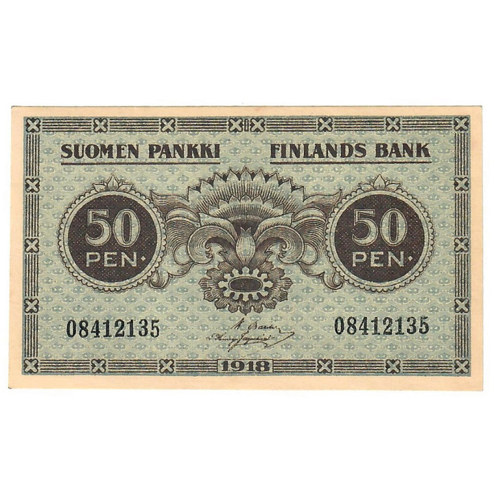 Finland 50 Pennia 1918 P-34a AU/UNC