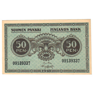 Finland 50 Pennia 1918 P-34a.1 AU/UNC