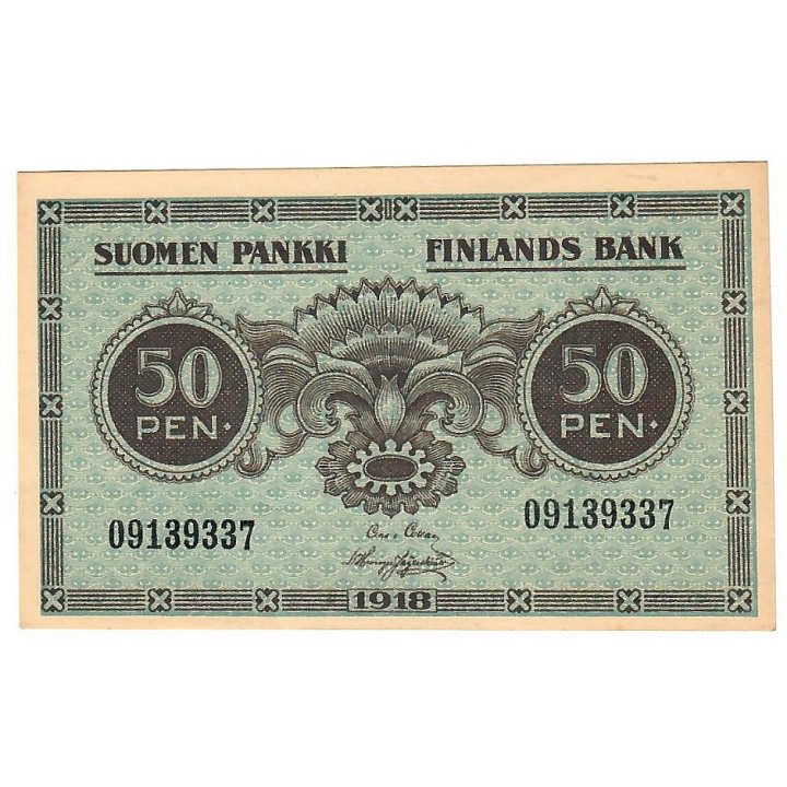 Finland 50 Pennia 1918 P-34a.1 AU/UNC