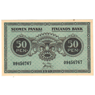 Finland 50 Pennia 1918 P-34a.3 AU/UNC