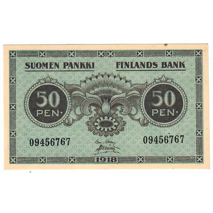 Finland 50 Pennia 1918 P-34a.3 AU/UNC
