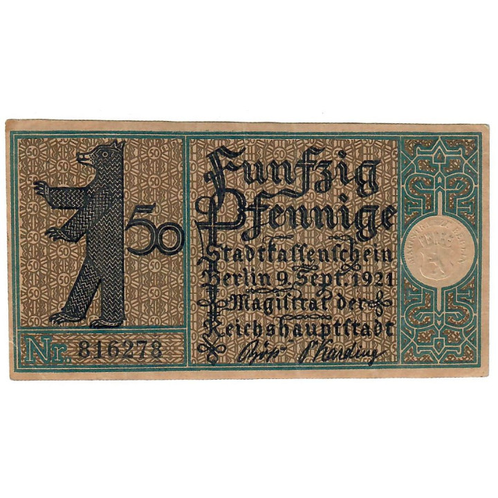 German Notgeld 50 Pfennig 1921 Gra-92.1-6/20 XF