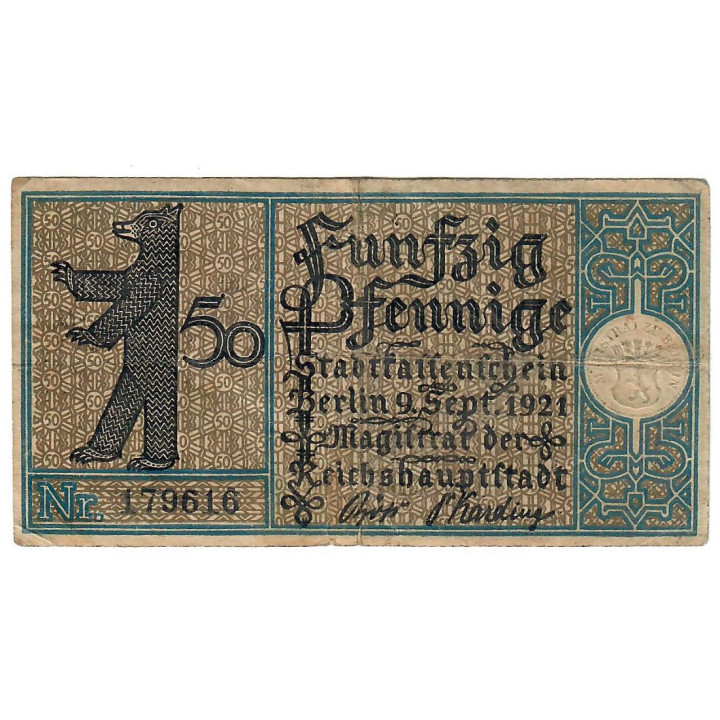 German Notgeld 50 Pfennig 1921 Gra-92.1-16/20 VF