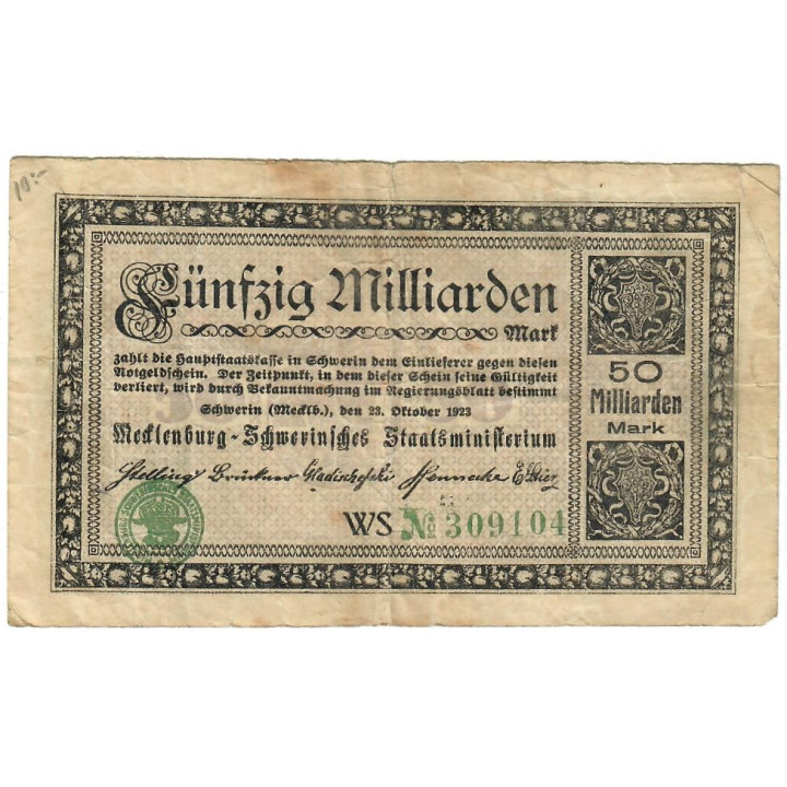 German Notgeld 50 Milliarden Mark 1923 Gra-10MSW.19c F