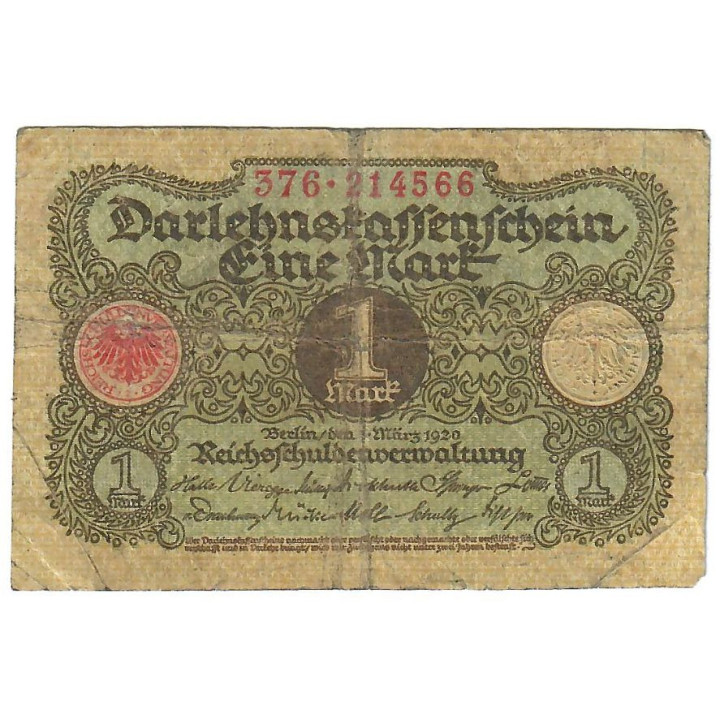 Germany 1 Mark 1920 P-58 F