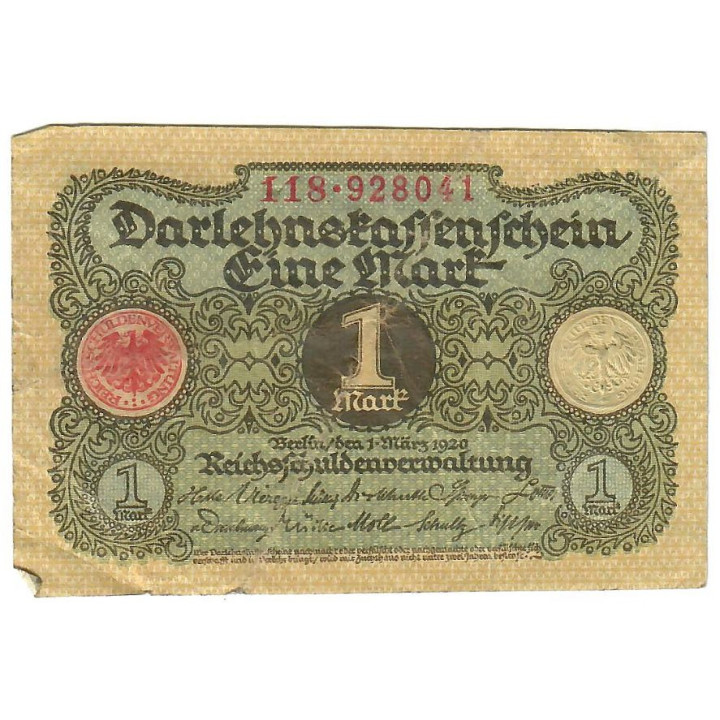 Germany 1 Mark 1920 P-58 VF
