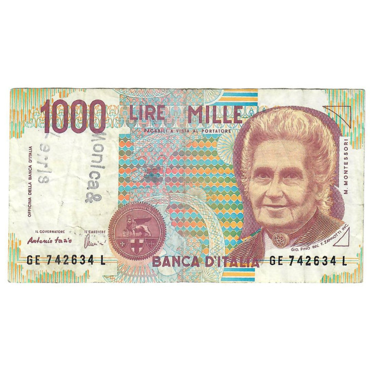 Italy 1000 Lire 1990 (1995) P-114c.1 VF