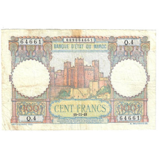Morocco 100 Francs 1948 P45a.1 VF