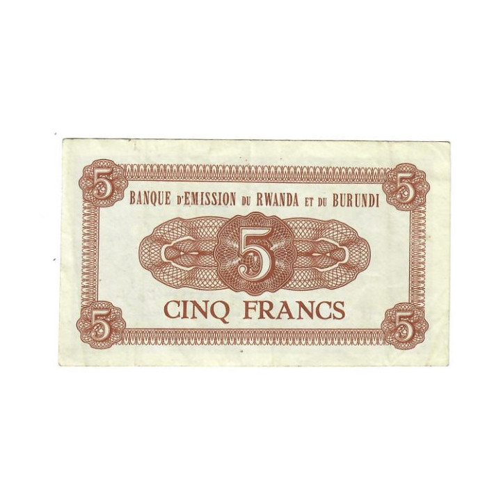 Rwanda and Burundi 5 Francs 1961 P-1a.2 VF