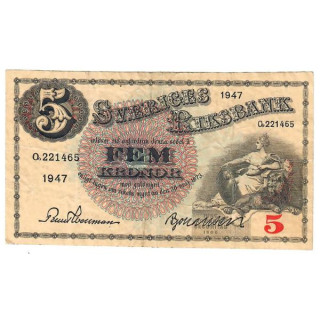 Sweden 5 Kronor 1947 P-33ad VF
