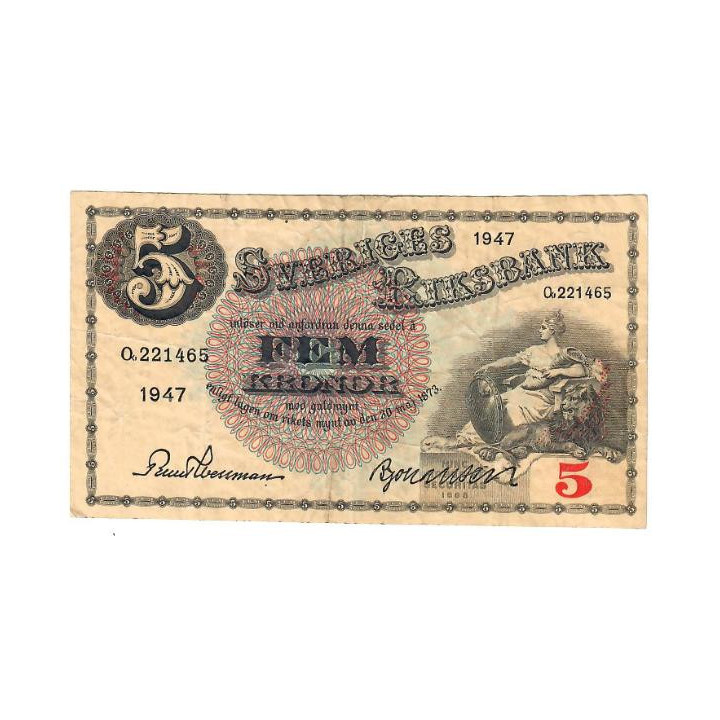 Sweden 5 Kronor 1947 P-33ad VF