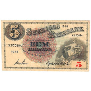 Sweden 5 Kronor 1948 P-33ae.1 VF