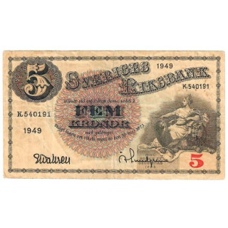 Sweden 5 Kronor 1949 P-33af.5 VF