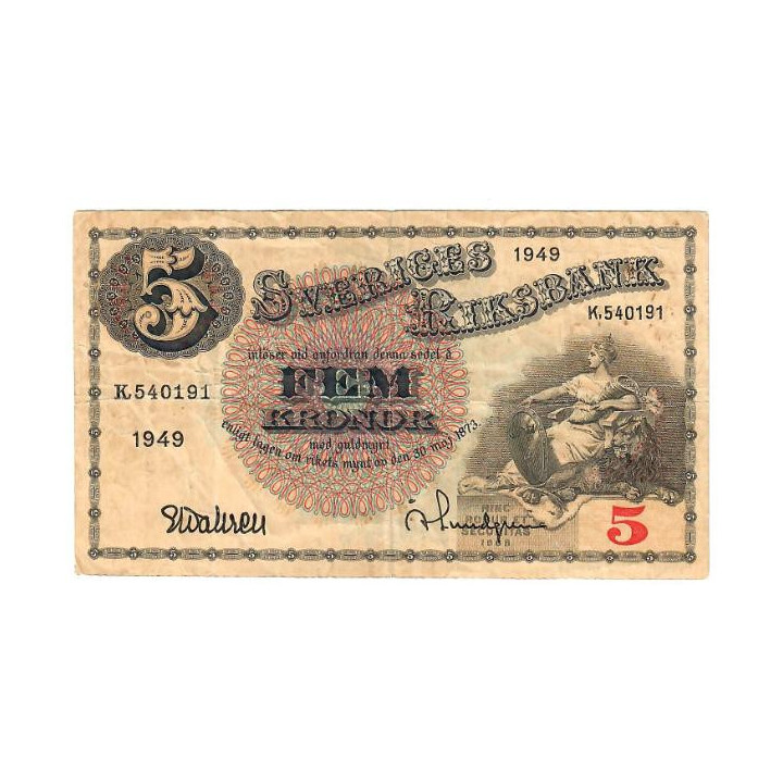 Sweden 5 Kronor 1949 P-33af.5 VF