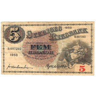 Sweden 5 Kronor 1950 P-33ag.1 VF