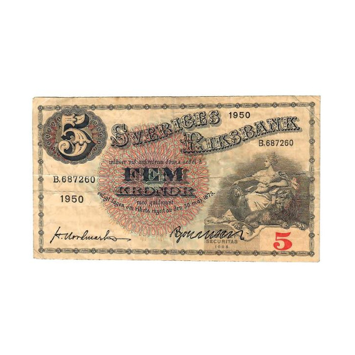 Sweden 5 Kronor 1950 P-33ag.1 VF