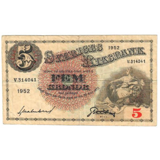 Sweden 5 Kronor 1952 P-33ai.18 VF