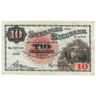 Sweden 10 Kronor 1933 P-34p VF