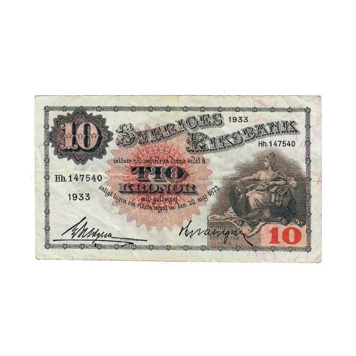 Sweden 10 Kronor 1933 P-34p VF