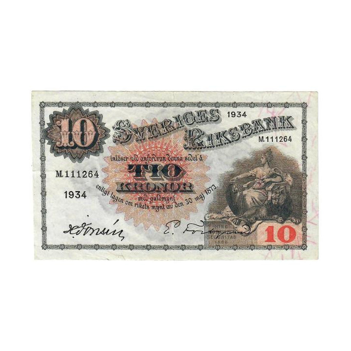Sweden 10 Kronor 1934 P-34q VF