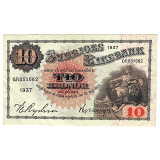 Sweden 10 Kronor 1937 P-34t VF