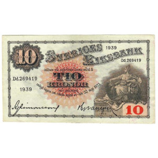 Sweden 10 Kronor 1939 P-34v VF