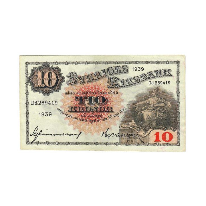 Sweden 10 Kronor 1939 P-34v VF