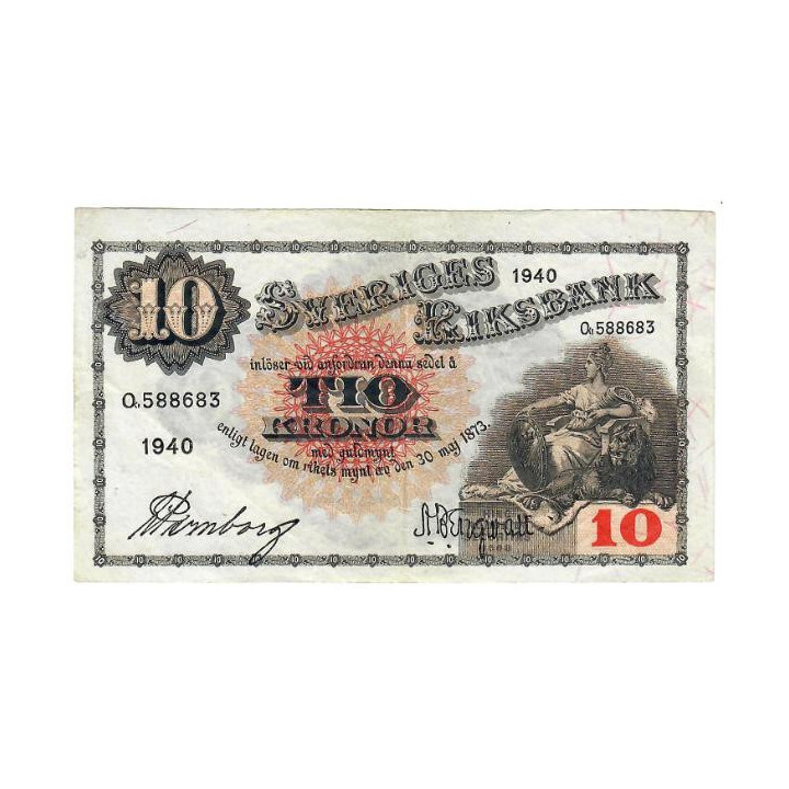 Sweden 10 Kronor 1940 P-34w VF