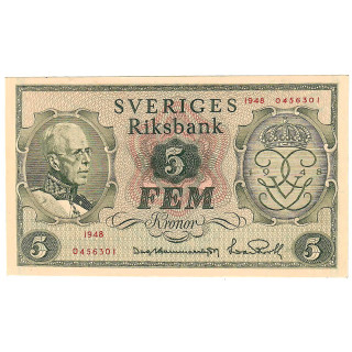 Sweden 5 Kronor 1948 P-41a UNC