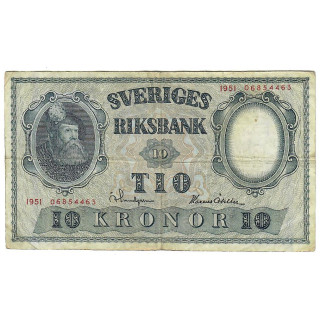 Sweden 10 Kronor 1951 P-40l VF