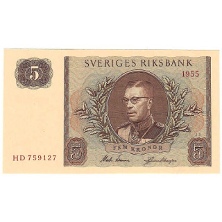 Sweden 5 Kronor 1955 P-42b AU/UNC