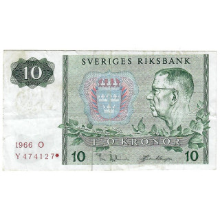 Sweden 10 Kronor 1966 REPLACEMENT P-52b.1r VF