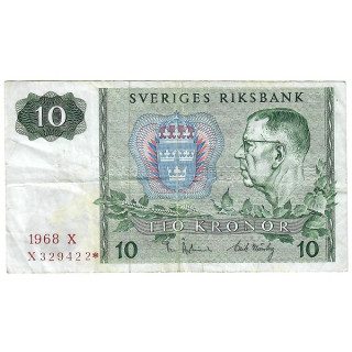 Sweden 10 Kronor 1968 REPLACEMENT P-52b.2r VF