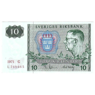 Sweden 10 Kronor 1971 P52c.1 UNC