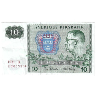 Sweden 10 Kronor 1971 REPLACEMENT P-52c.1r VF