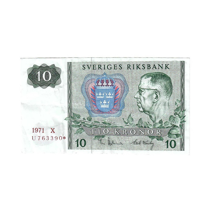 Sweden 10 Kronor 1971 REPLACEMENT P-52c.1r VF