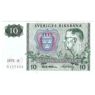 Sweden 10 Kronor 1975 P52c.3 UNC