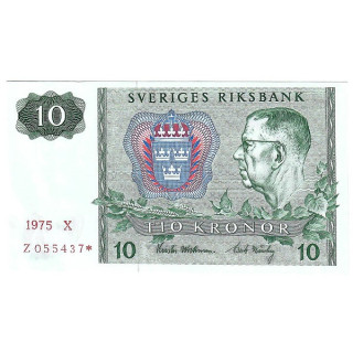 Sweden 10 Kronor 1975 REPLACEMENT P-52c.3r UNC