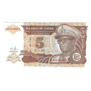 Zaire 5 Makuta 1993 P-48a UNC