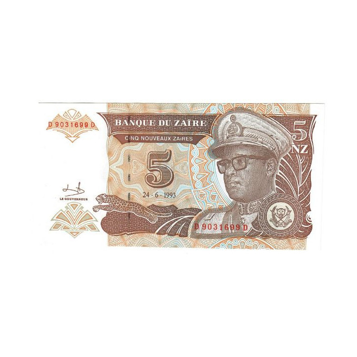 Zaire 5 Makuta 1993 P-48a UNC