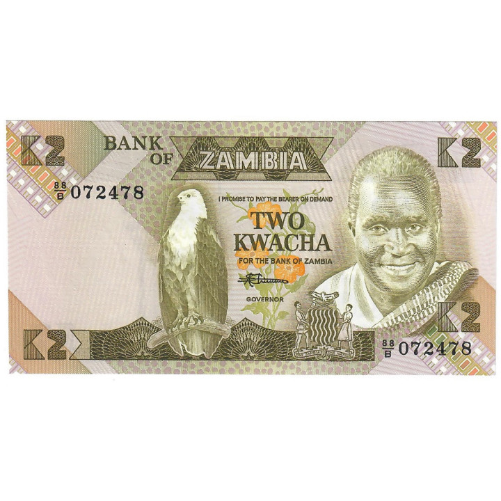 Zambia 2 Kwacha 1986-1988 P-24c.1 UNC