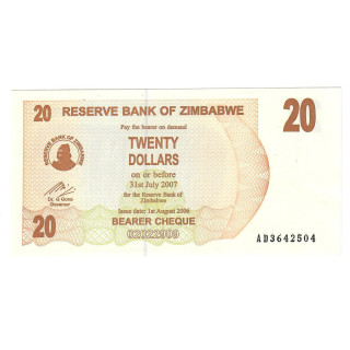 Zimbabwe 20 Dollars 2006 P-40 UNC