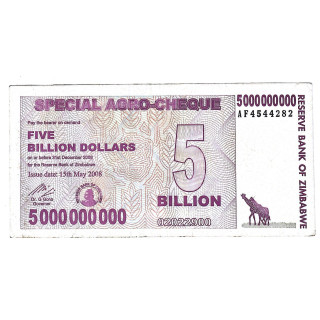 Zimbabwe 5 Billion Dollars 2008 P-61 VF
