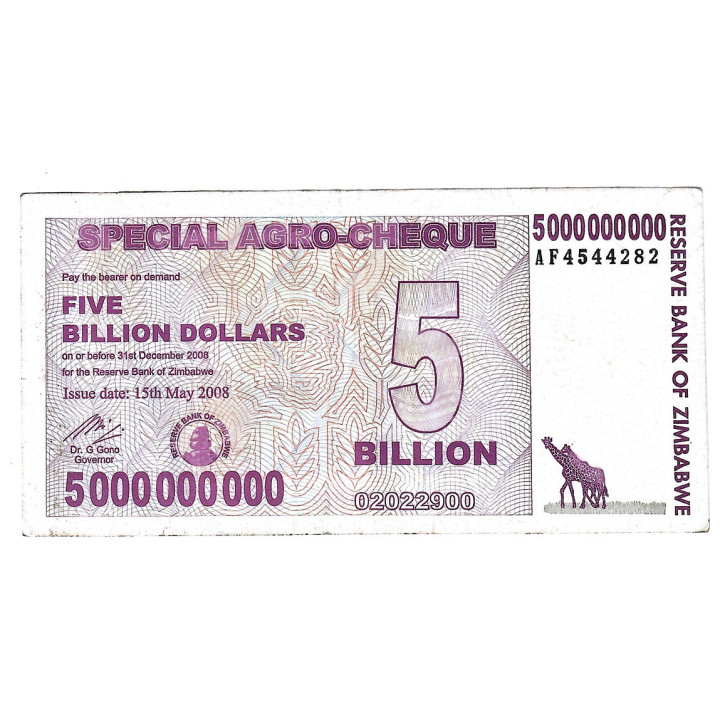 Zimbabwe 5 Billion Dollars 2008 P-61 VF