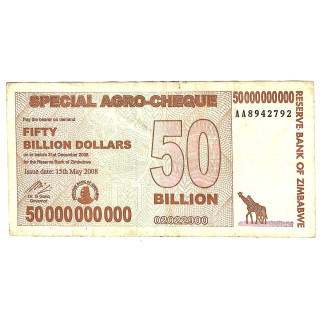 Zimbabwe 50 Billion Dollars 2008 P-63 VF